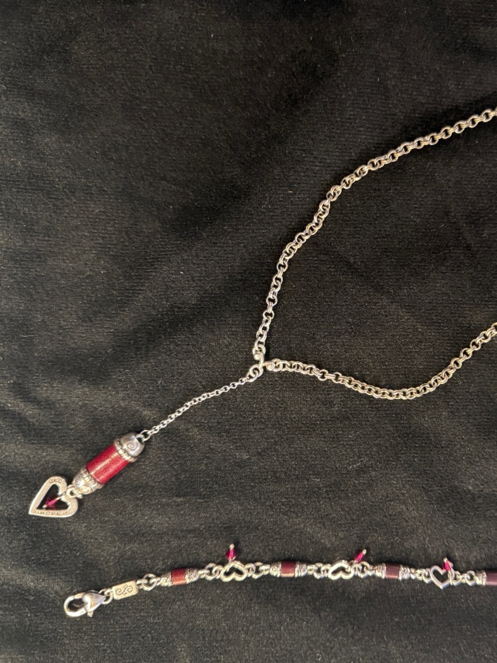 Brighton Heart Song Red Leather and crystal Necklace, Bracelet and Earrings